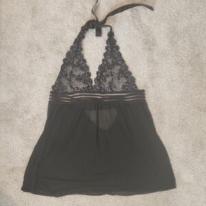 Elegant Black Lace Halter Babydoll
